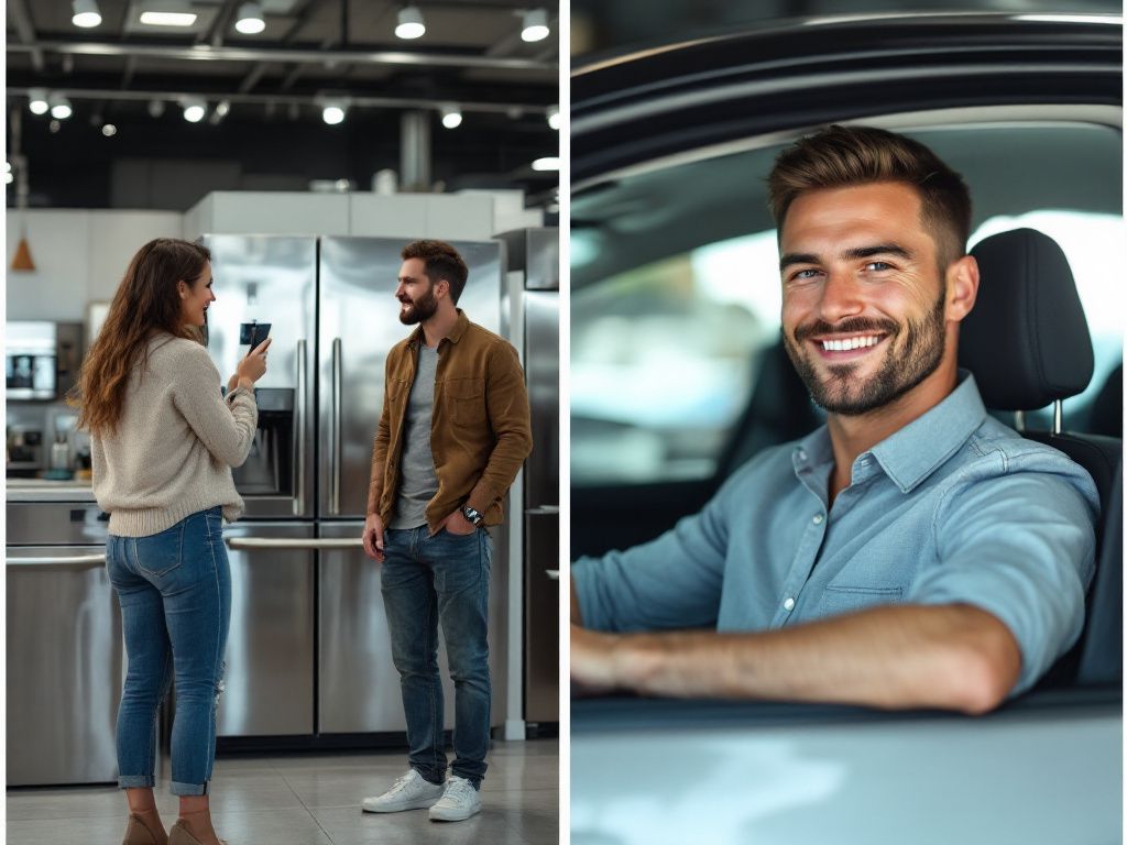 a_collage_with_A_couple_admiring_a_large_new_appli