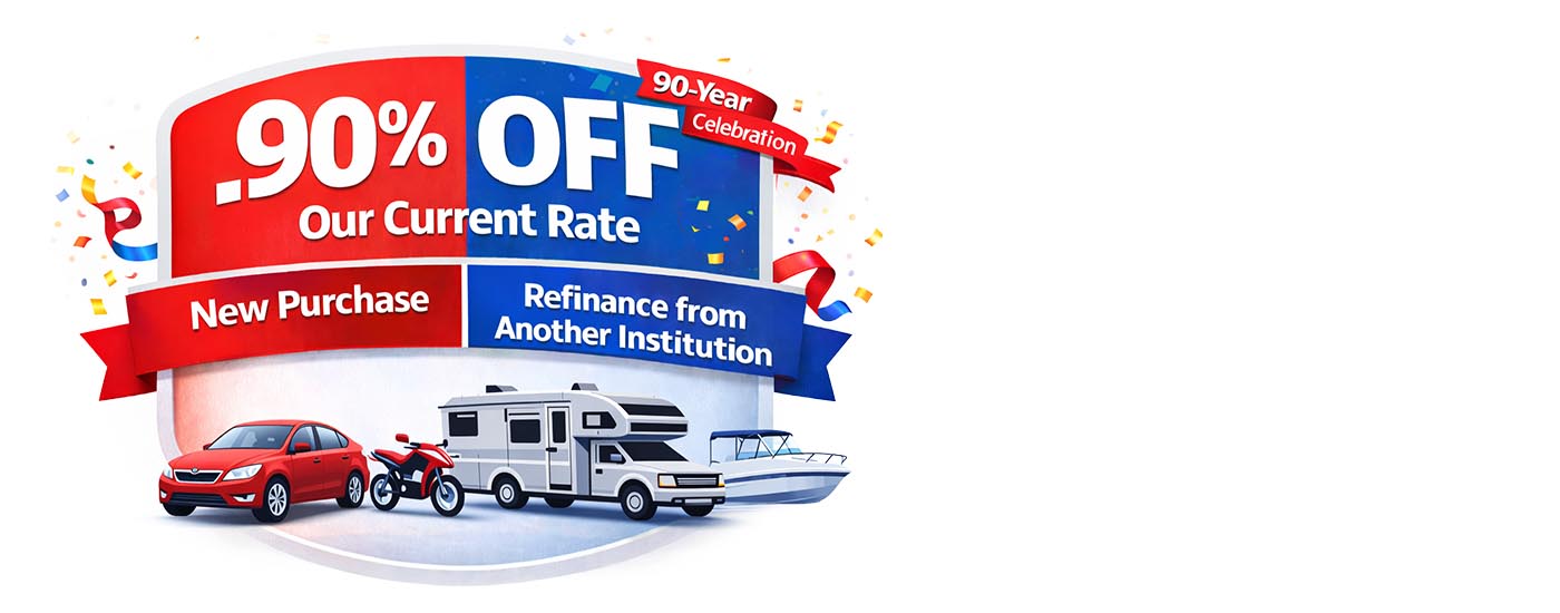 Group of friends at coffee shop viewing features of their COMTRUST Free Checking.