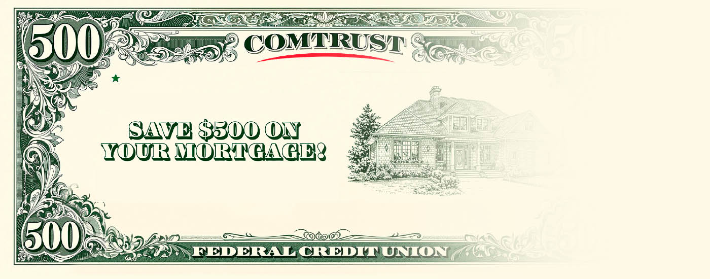 Group of friends at coffee shop viewing features of their COMTRUST Free Checking.